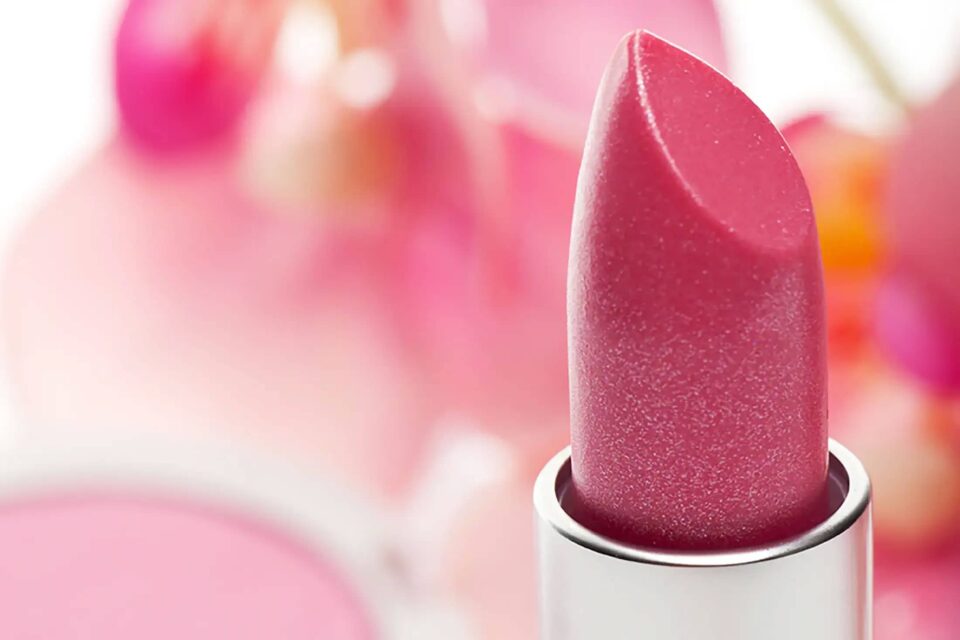 Cosmetics: detection of pore inclusions in lipsticks - pink lipstick closeup