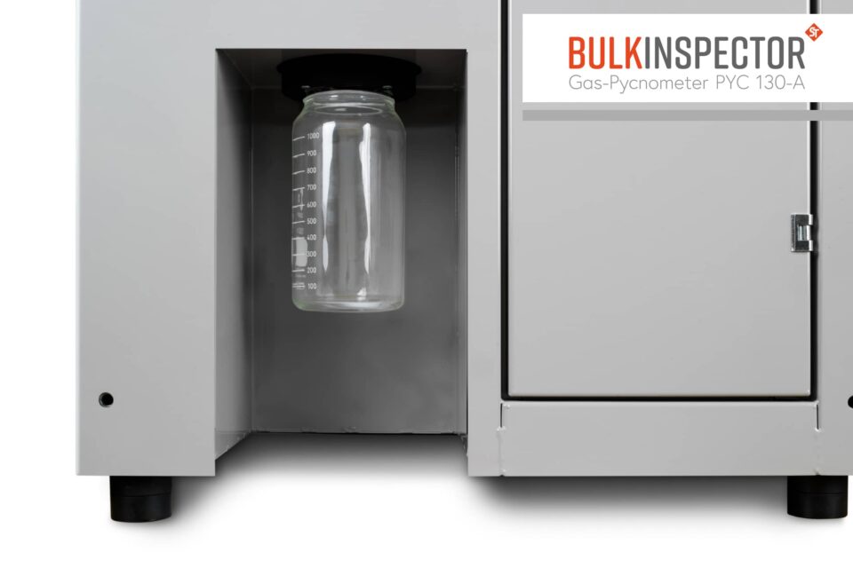 Side view of the BULKINSPECTOR, you can see an empty waste container into which the analyzed sample is discarded.